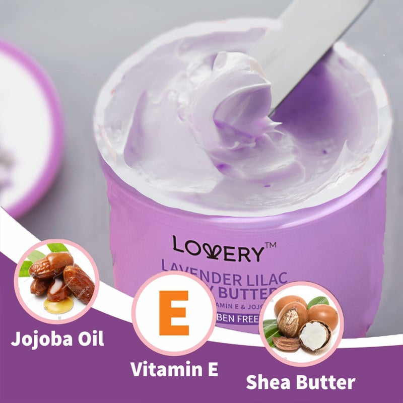 LOVERY Lavender Lilac Body Butter - Shea Cream with Jojoba Oil & Vitamin E - Hydrating Natural Moisturizer for Hands - 5.74 Fl Oz - Image 4