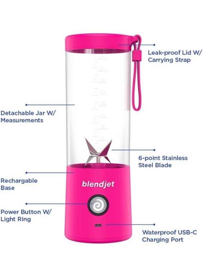blendjet Portable Blender - World's Most Powerful Compact 16Oz Blender @22,000 RPM, 6 Stainless Steel Blades, Ice Crasher, USB-C Charging, Self Cleaning Built-in Safety Feature BPA Free - Hot Pink - Image 3