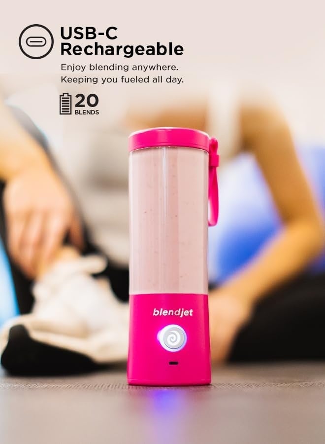 blendjet Portable Blender - World's Most Powerful Compact 16Oz Blender @22,000 RPM, 6 Stainless Steel Blades, Ice Crasher, USB-C Charging, Self Cleaning Built-in Safety Feature BPA Free - Hot Pink - Image 2