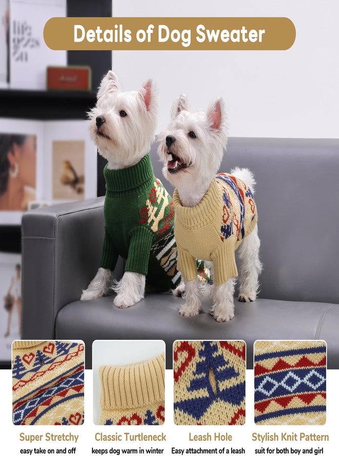 بوماي بوريتي كنزة عيد الميلاد للكلاب من بوميبوريتي، كنزة شتوية دافئة محبوكة برقبة عالية، مقاس مطاطي مناسب للكلاب الصغيرة والمتوسطة والكبيرة، مقاس XS، لون كاكي - Image 2