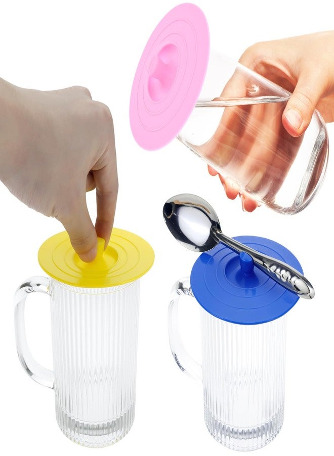 QWORK Silicone Cup Covers 10 Pack, 4 Inch Drink Cup Lids with Spoon Holder, Airtight Seal Mug Covers for Coffee Tea, Reusable Cup Lids for Mugs Glasses, 5 Bright Colors - Image 3