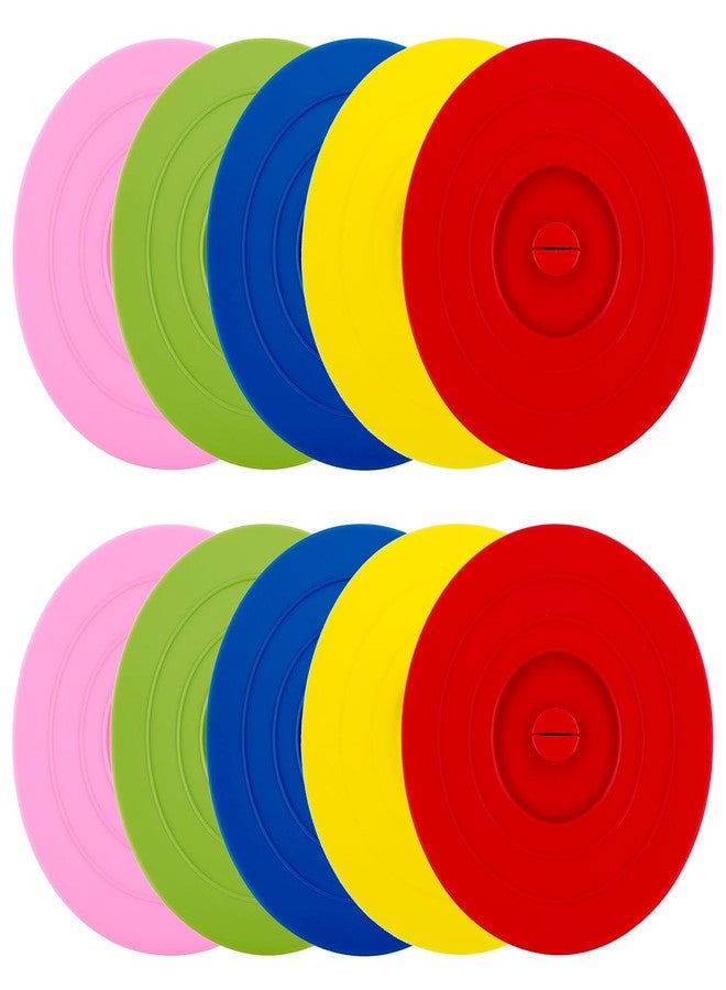 QWORK Silicone Cup Covers 10 Pack, 4 Inch Drink Cup Lids with Spoon Holder, Airtight Seal Mug Covers for Coffee Tea, Reusable Cup Lids for Mugs Glasses, 5 Bright Colors - Image 1