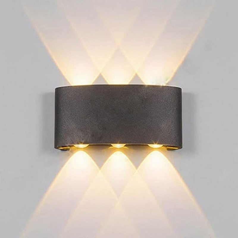SEER 6 Watts UpDown Outdoor Oval LED 6 Ray Outdoor Waterproof IP65 Exterior Wall Step Light Fixture Waterproof Lamp Warm White Black BodyMetal Pack 1 - Image 1