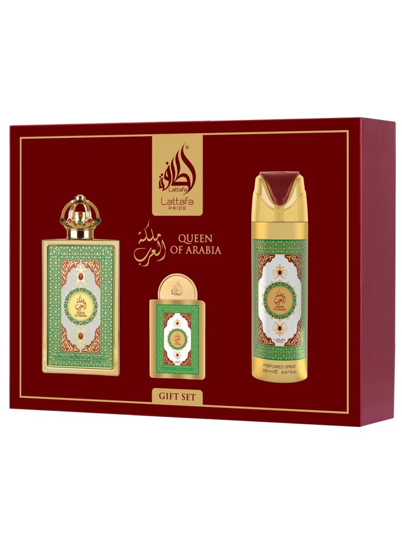 Lattafa PRIDE GIFTSET Queen Of Arabia | Set 3-Piece (Edp 100ml + Edp 20ml + Deodorant 200ml)