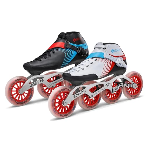 Bont GT4 Inline Speed Skates, Carbon Composite Racing Boots, 6061 T6 Aluminum Frame, Elemental 85A Wheels 100mm 110mm, ABEC5 Bearings (White/Red, 7.5 (110mm)) - Image 1