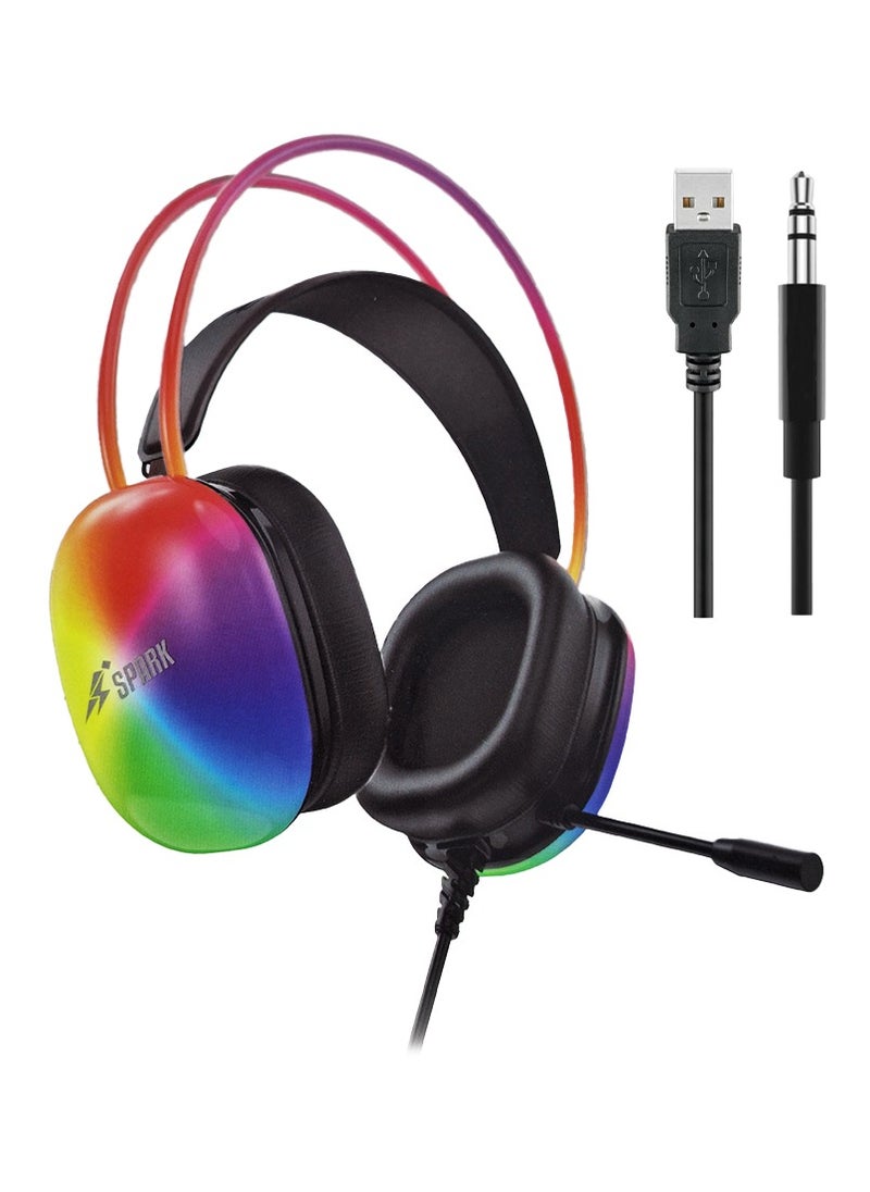 Spark Gaming Headset , Comfortable RGB Caps Headset H105 , With 3.5*1+USB and 5.1 Audio Cable , Noise Cancelling MIC , Surround Sound 360 Audio Directional Pinpoint , 110dB High Sensitivity , Captures Sound Source at all Distance , Compatible With PS/4 , PS/5 , XBOX , Switch - Black  - Image 1