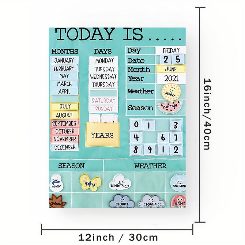 2D Flat Interactive Learning Calendar Wall Chart 40x60cm 16x24 Inch No Frame Durable Canvas Educational Chart for Home Classroom Decor Color Coded Monthly Day Display with Weather Icons Activity Board - Image 2