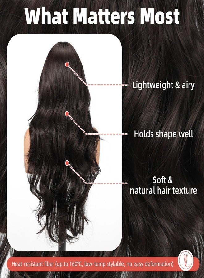 Allbell Black Wigs for Women, 28 Inch Long Curly Synthetic Hair Wig with Curtain Bangs for Daily Use - Image 4