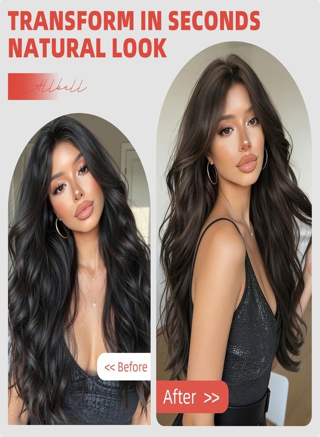 Allbell Black Wigs for Women, 28 Inch Long Curly Synthetic Hair Wig with Curtain Bangs for Daily Use - Image 2