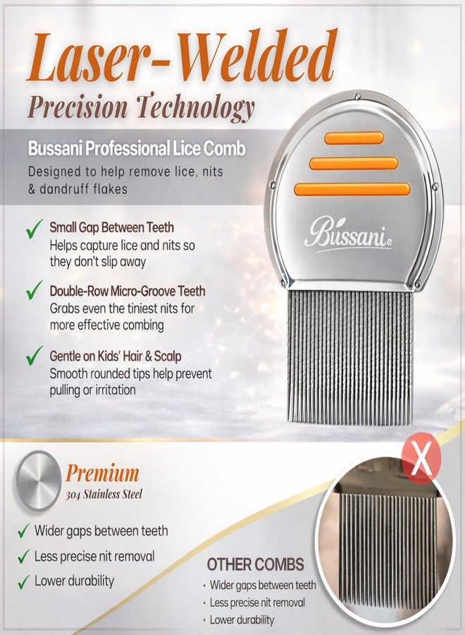 Bussani Lice Comb for Fine & Thick Hair | Lice Treatment | Nit Comb for Lice Eggs | Lice Brush | Peine para Piojos y Liendres para Niñas | Great for Dandruff & Psoriasis - Image 2