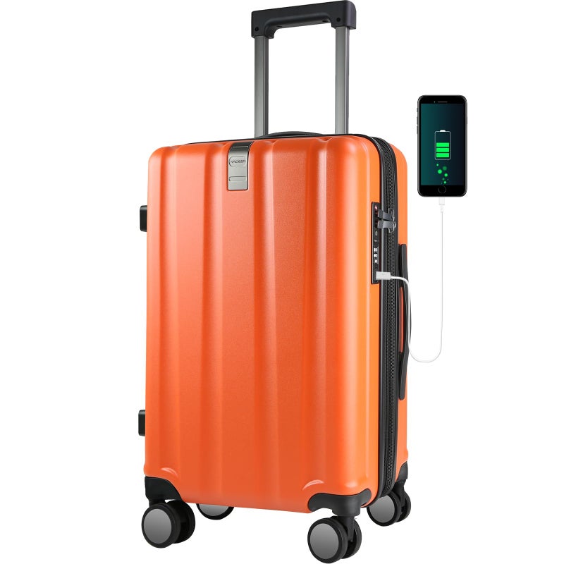 KROSER Hardside Expandable Carry On Luggage with Spinner Wheels Builtin TSA Lock Durable Suitcase Rolling Luggage with USB Port CarryOn 20Inch Orange - Image 2