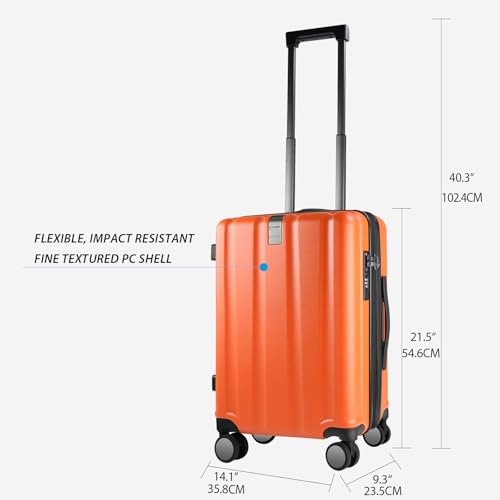 KROSER Hardside Expandable Carry On Luggage with Spinner Wheels Builtin TSA Lock Durable Suitcase Rolling Luggage with USB Port CarryOn 20Inch Orange - Image 3