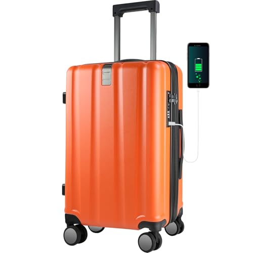 KROSER Hardside Expandable Carry On Luggage with Spinner Wheels Builtin TSA Lock Durable Suitcase Rolling Luggage with USB Port CarryOn 20Inch Orange - Image 1