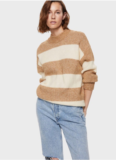 Color Block High Neck Sweater