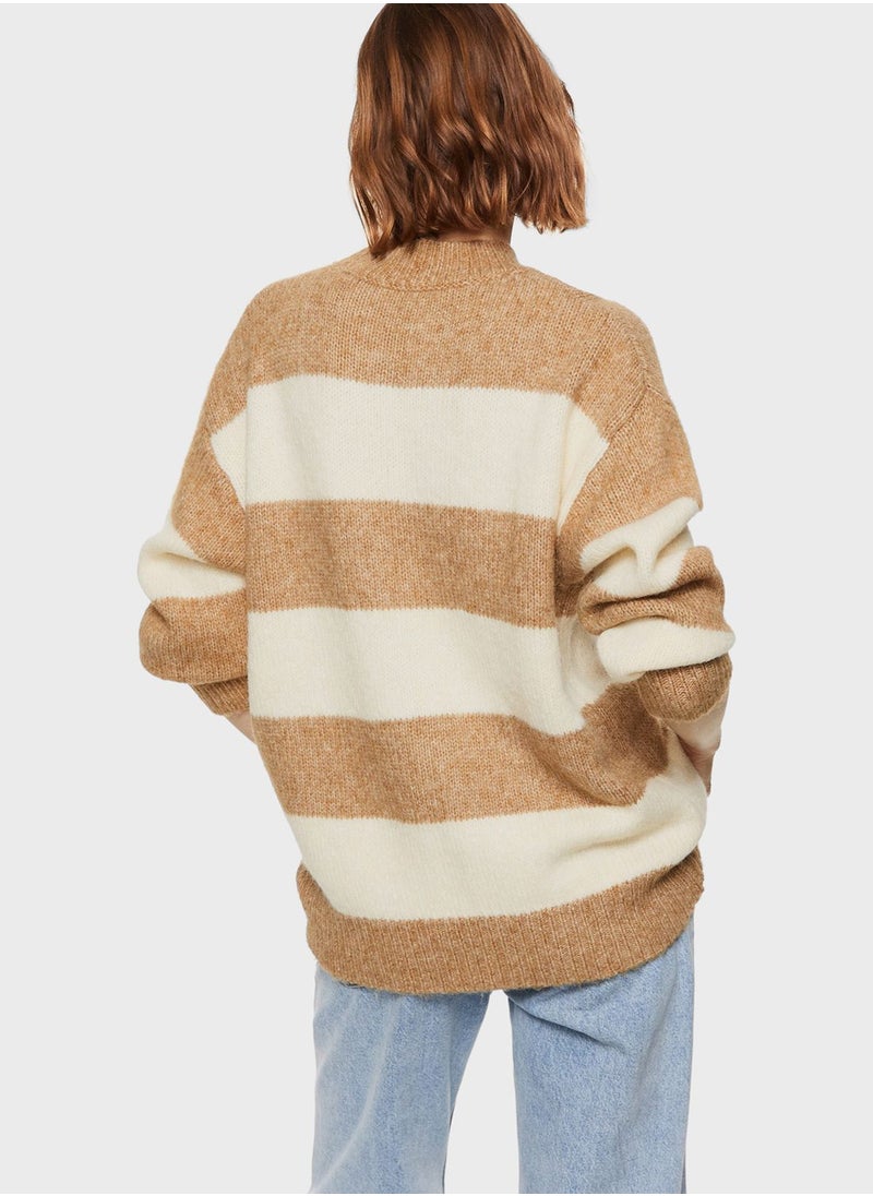 MANGO - Color Block High Neck Sweater - Image 1