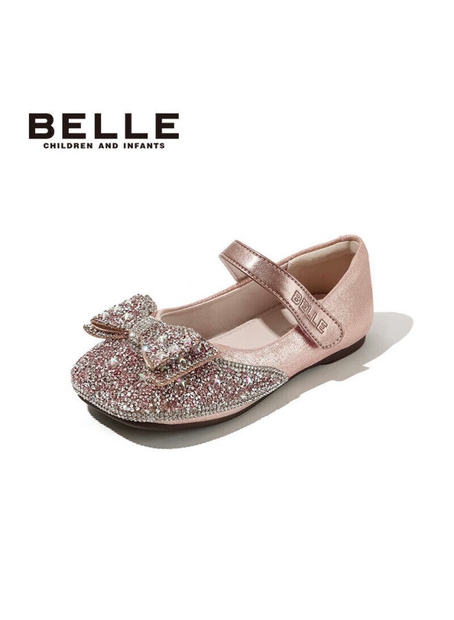Belle Children's Shoes, Girls' Leather Shoes, Princess Shoes, Little Girls' Crystal Shoes, Spring And Autumn Flats, Performance Shoes, Pink, Size 27 - Image 4
