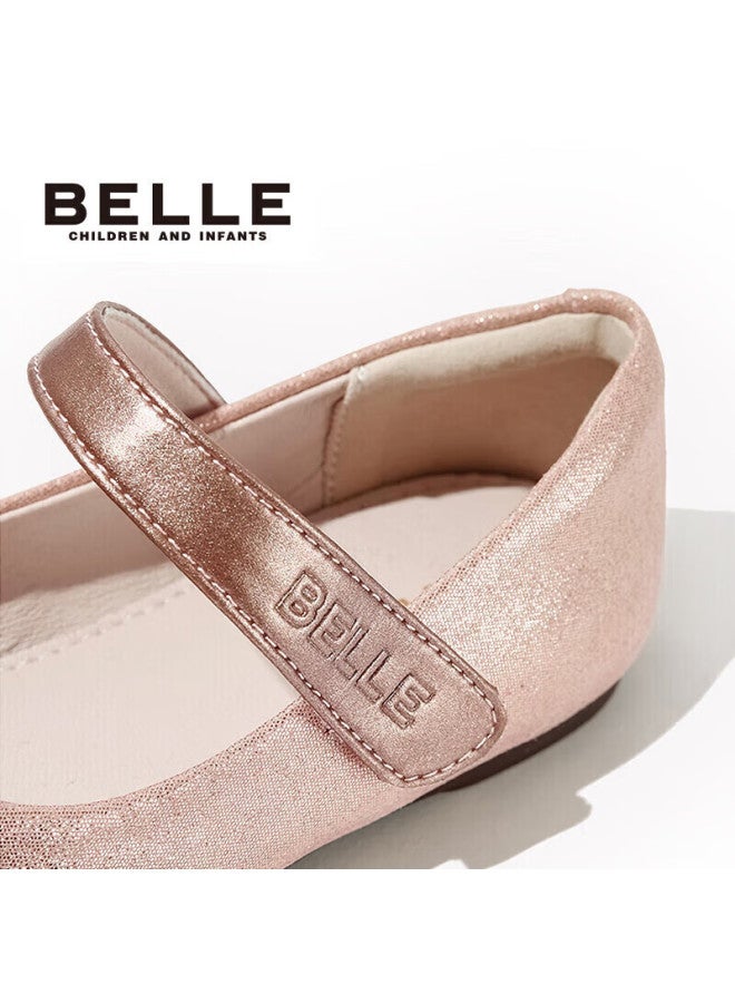 Belle Children's Shoes, Girls' Leather Shoes, Princess Shoes, Little Girls' Crystal Shoes, Spring And Autumn Flats, Performance Shoes, Pink, Size 27 - Image 2