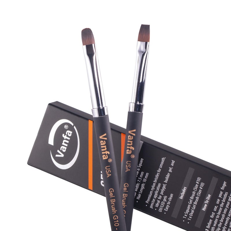 Vanfa Gel Nail Brush set for Builder Gel, Polygel, HardGel, Nail Painting (G10 set, 1 Oval + 1 Square) #79039 - Image 1