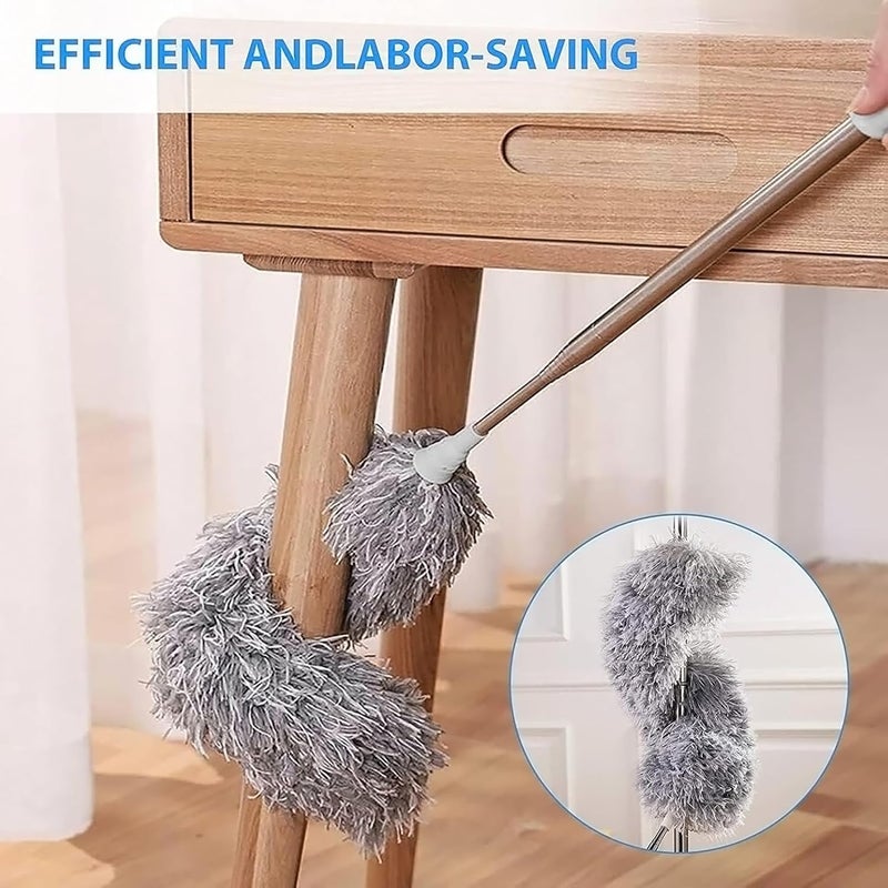 GLUN GLUN Microfiber Duster Mop with Steelness Steel Rod for Cleaning Under Bed Top of The Roof with Long Steel Handle Duster Flexible Washable Retractable Pack of 1 - Image 2