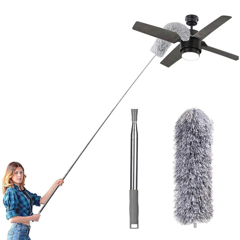GLUN GLUN Microfiber Duster Mop with Steelness Steel Rod for Cleaning Under Bed Top of The Roof with Long Steel Handle Duster Flexible Washable Retractable Pack of 1 - Image 3
