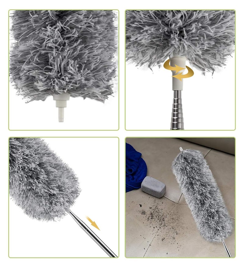 GLUN GLUN Microfiber Duster Mop with Steelness Steel Rod for Cleaning Under Bed Top of The Roof with Long Steel Handle Duster Flexible Washable Retractable Pack of 1 - Image 4