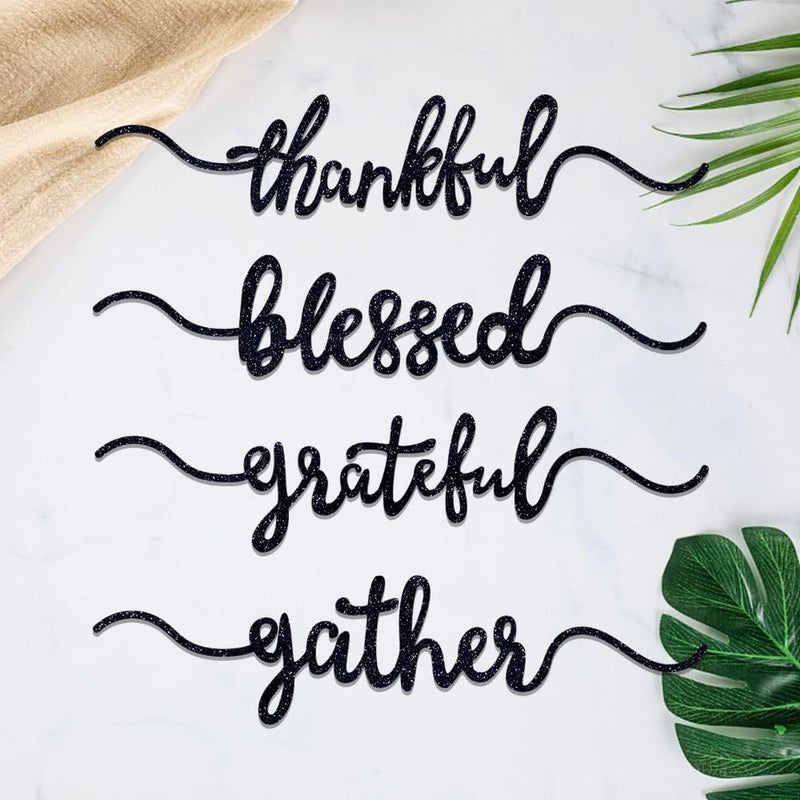 Aukolass Glitter Thanksgiving Plate Cards Thanksgiving Table Decorations Grateful Thankful Blessed Gather Place Card Plate Decors for Home Party Black 16 - Image 1