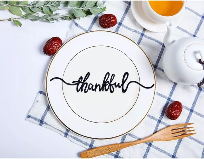Aukolass Glitter Thanksgiving Plate Cards Thanksgiving Table Decorations Grateful Thankful Blessed Gather Place Card Plate Decors for Home Party Black 16 - Image 3