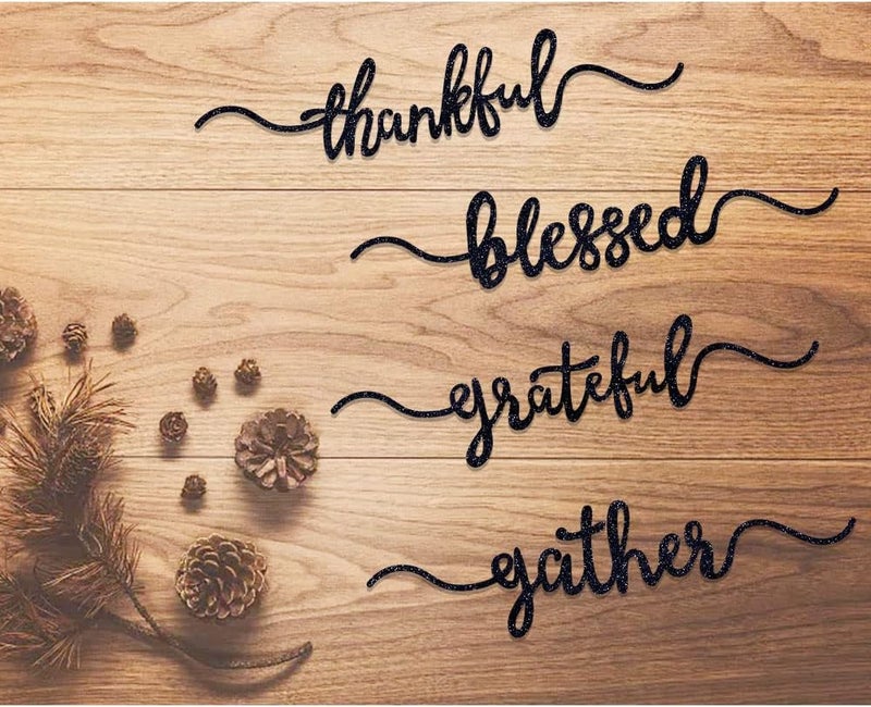 Aukolass Glitter Thanksgiving Plate Cards Thanksgiving Table Decorations Grateful Thankful Blessed Gather Place Card Plate Decors for Home Party Black 16 - Image 4