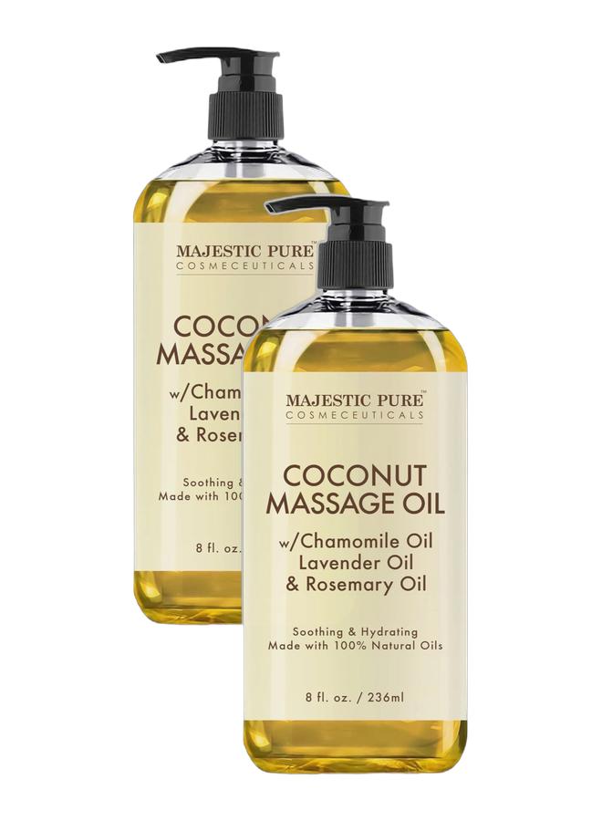 Majestic Pure Pack of 2 - Coconut Massage Oil - 236 ml Ultra-Glide Formula with Soothing Aroma Natural Oils for Massage Therapy & Pain Relief Suitable for All Skin Types, Men & Women - Image 1