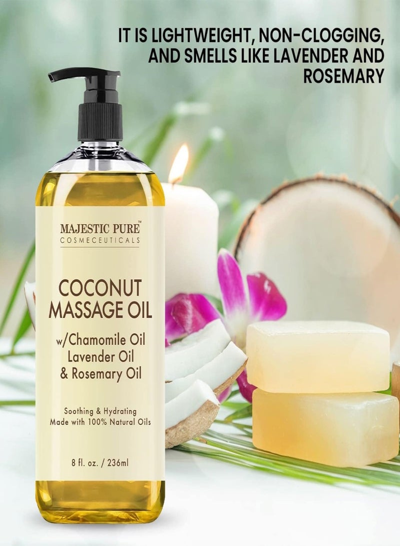 Majestic Pure Pack of 2 - Coconut Massage Oil - 236 ml Ultra-Glide Formula with Soothing Aroma Natural Oils for Massage Therapy & Pain Relief Suitable for All Skin Types, Men & Women - Image 4