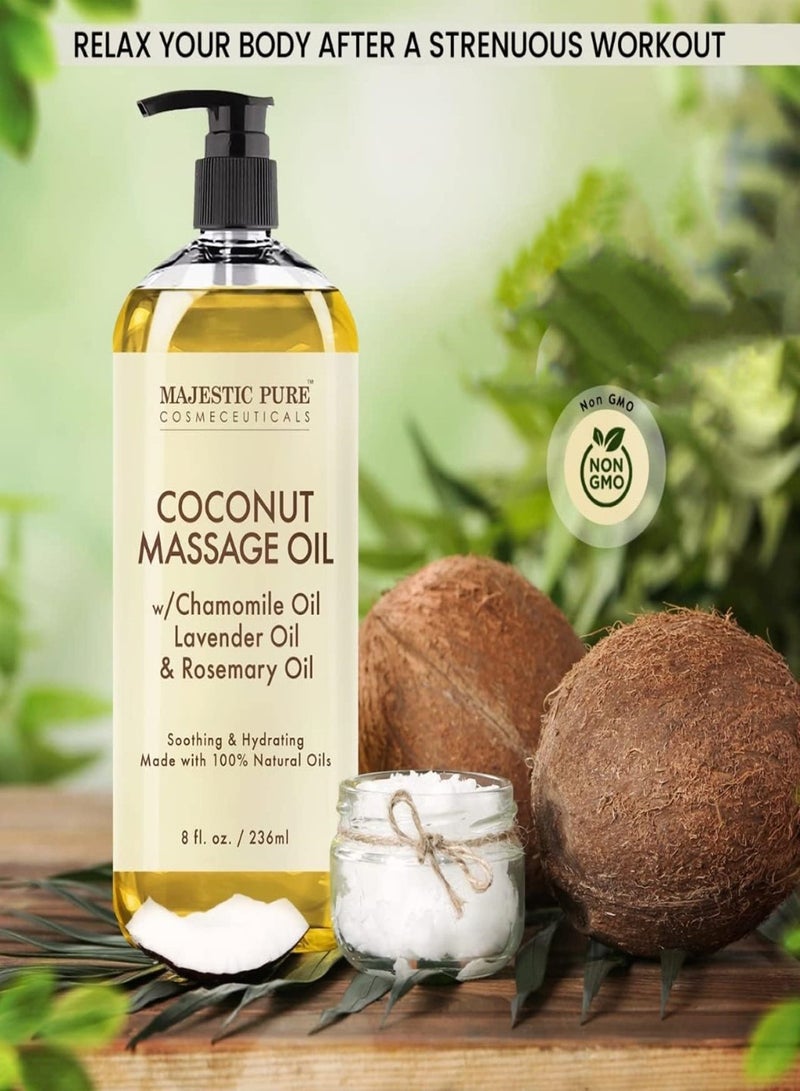 Majestic Pure Pack of 2 - Coconut Massage Oil - 236 ml Ultra-Glide Formula with Soothing Aroma Natural Oils for Massage Therapy & Pain Relief Suitable for All Skin Types, Men & Women - Image 3