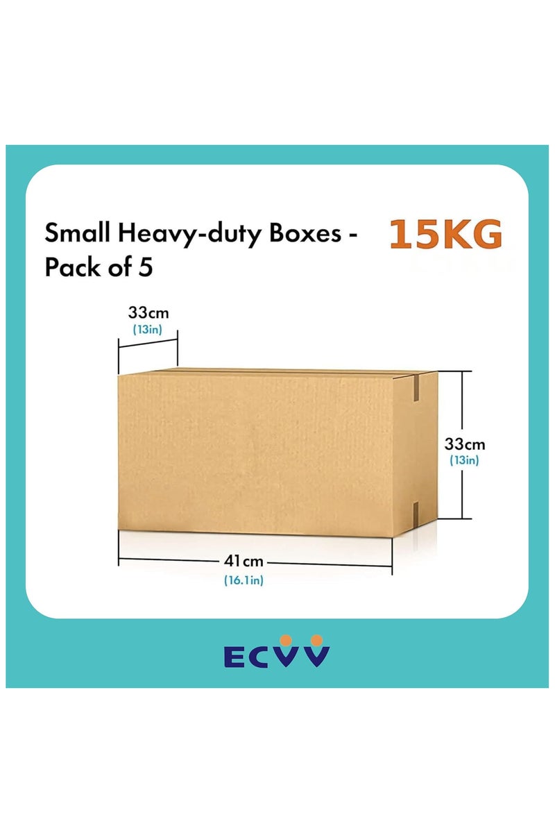 ECVV 5 Pack Small Double Wall 100% Recyclable Corrugated Cardboard Moving Boxes with 15 KG Capacity | 41 x 33 x 33 cm | Brown Carton Boxes for Packaging, Shipping and Storage, 5 ply | Brown - Image 2