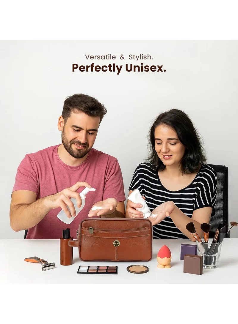  هاموندز فلاي كاتشر حقيبة أدوات الزينة للرجال والنساء - منظم سفر من الجلد الطبيعي مع حجرات متعددة