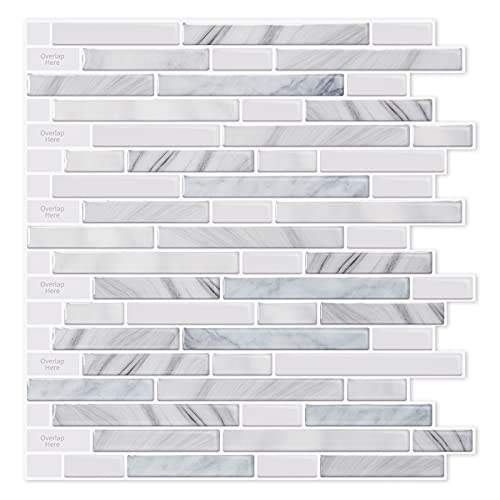 LONGKING 10-Sheet Self-Adhesive Peel and Stick Backsplash for Kitchen, Vinyl Decorative Tiles (Light Gray) - Image 1