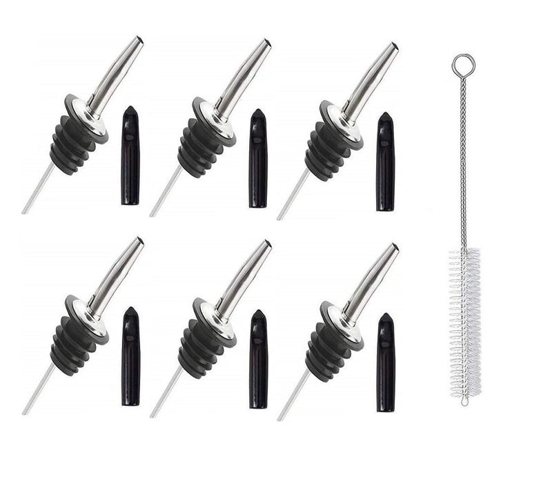 NJ OVERSEAS NJ Stainless Steel Bottle Pourers for Spirits, Sauce Pourer, Syrup and Olive Oil, Pouring Spouts for Liquor with Dust Covers and Cleaning Brush (6) - Image 2