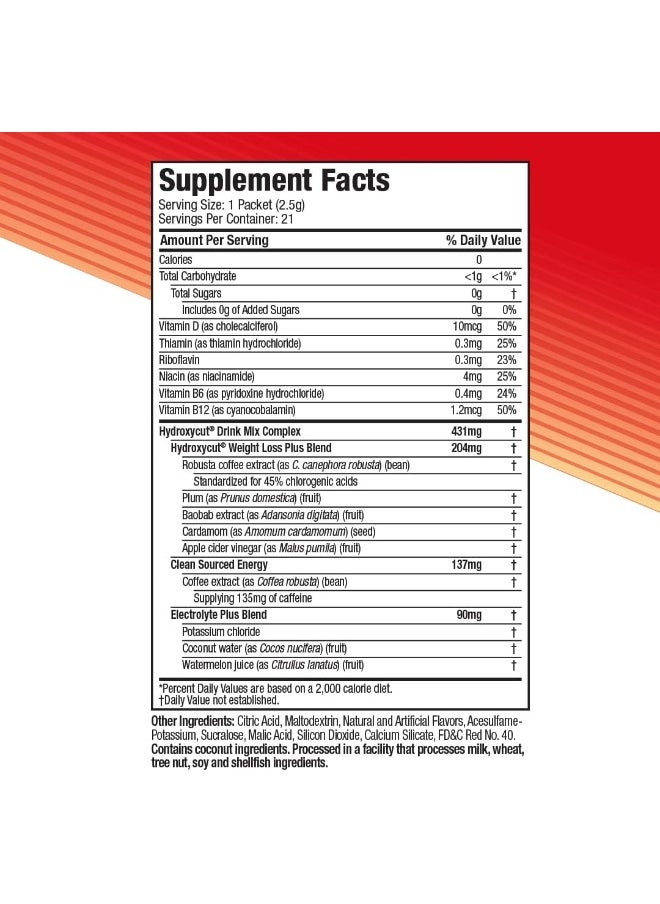 Hydroxycut - Drink Mix, Lemonade - 21 Travel-Size Packets - Zero Calories Or Sugar - Boost Metabolism, Burn Calories, Increase Energy - For Women & Men - Image 1