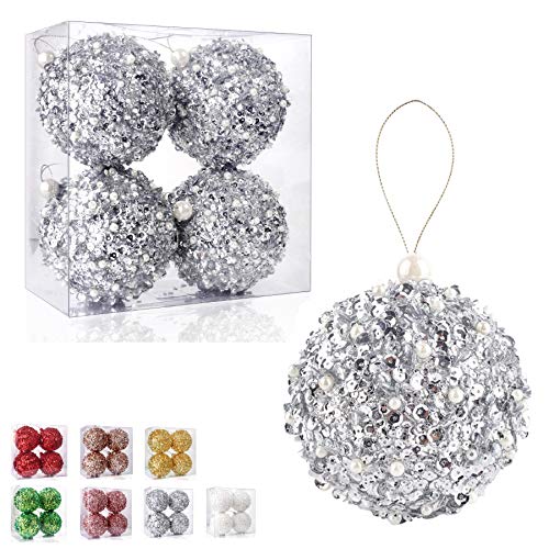 ZHANYIGY 4.25" Silver Shatterproof Christmas Ball Ornaments, 4pc Set for Xmas Trees and Holiday Decor - Image 1