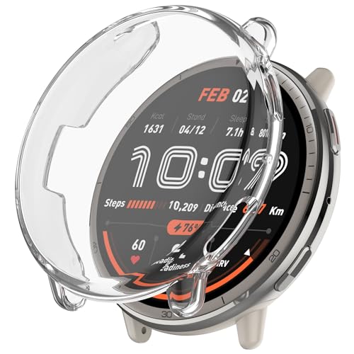 Wisely Protective Case Cover Compatible for Amazfit Active 2 44mm SmartWatch Full Screen Protector Soft Case HD Clear, Transparent - Image 1