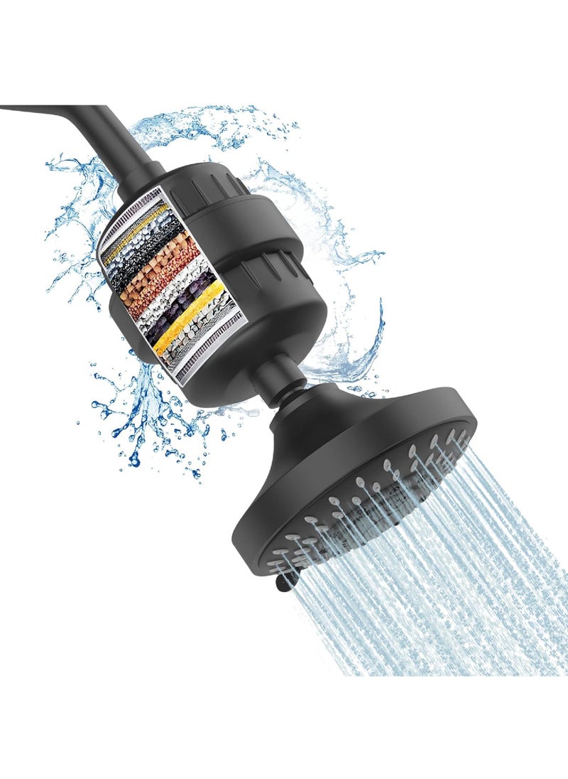 Rock Pow - Shower Head and 15 Stage Shower Filter Combo High Pressure 5 Spray Settings Filtered Showerhead with Water Softener Filter Cartridge for Hard Water Remove Chlorine and Harmful Substances - Image 1