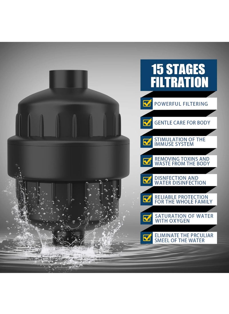 Rock Pow - Shower Head and 15 Stage Shower Filter Combo High Pressure 5 Spray Settings Filtered Showerhead with Water Softener Filter Cartridge for Hard Water Remove Chlorine and Harmful Substances - Image 1
