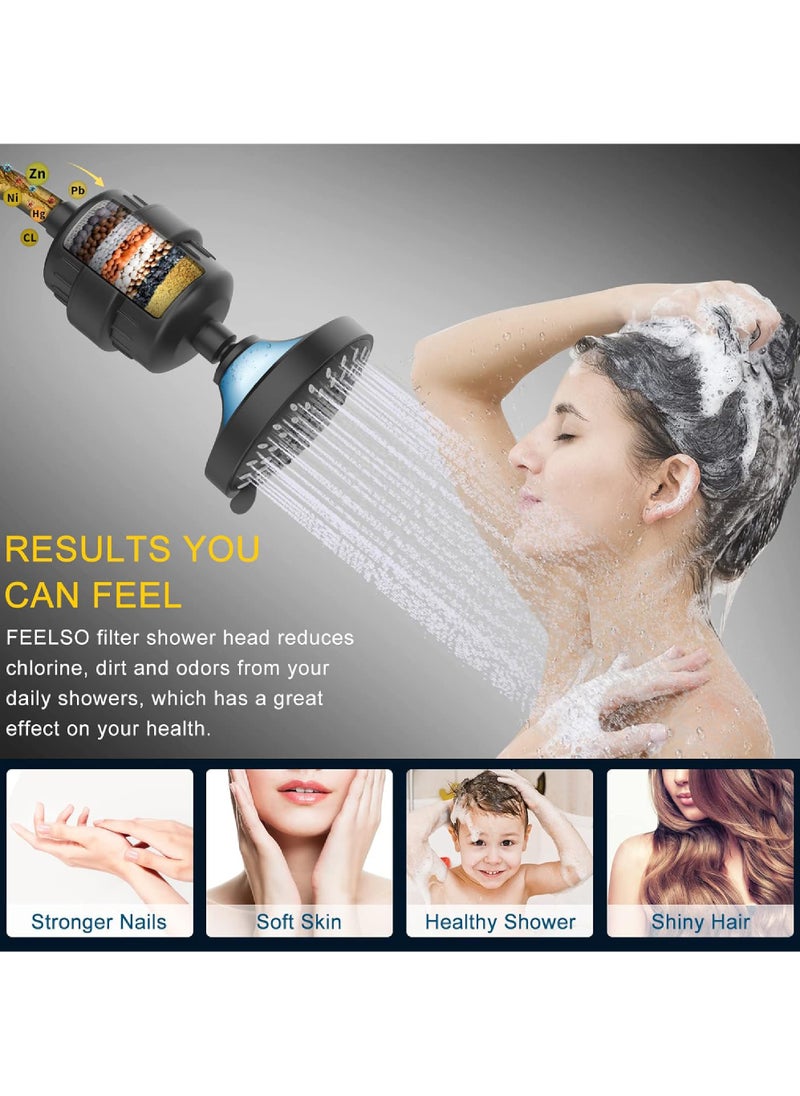 Rock Pow - Shower Head and 15 Stage Shower Filter Combo High Pressure 5 Spray Settings Filtered Showerhead with Water Softener Filter Cartridge for Hard Water Remove Chlorine and Harmful Substances - Image 1