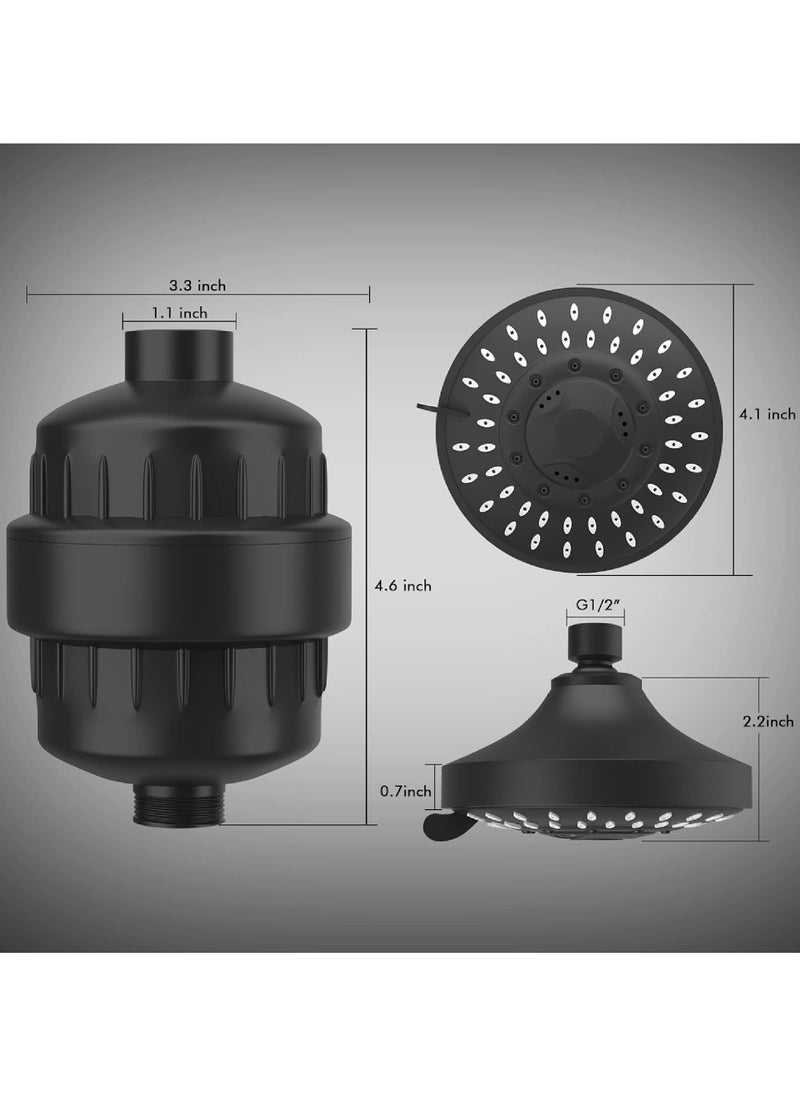 Rock Pow - Shower Head and 15 Stage Shower Filter Combo High Pressure 5 Spray Settings Filtered Showerhead with Water Softener Filter Cartridge for Hard Water Remove Chlorine and Harmful Substances - Image 1
