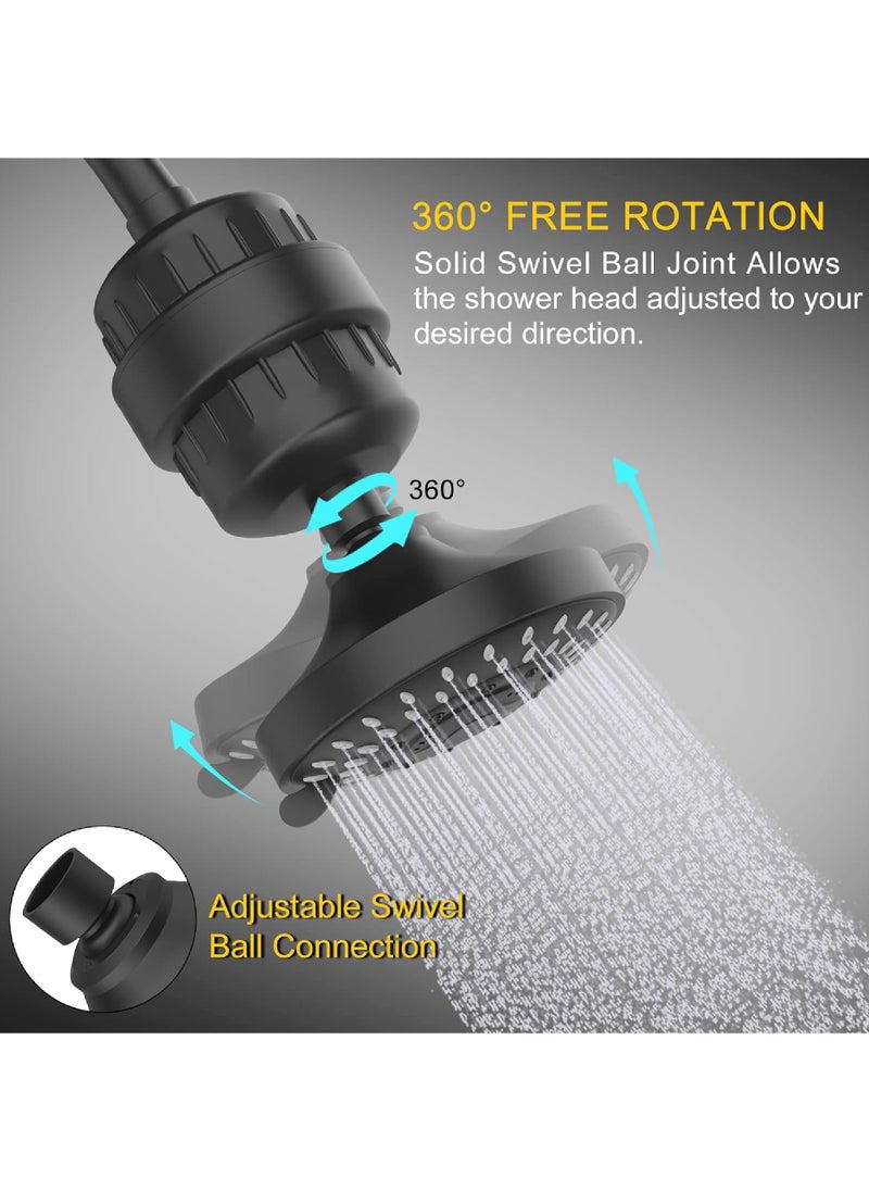 Rock Pow - Shower Head and 15 Stage Shower Filter Combo High Pressure 5 Spray Settings Filtered Showerhead with Water Softener Filter Cartridge for Hard Water Remove Chlorine and Harmful Substances - Image 1
