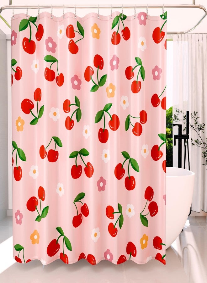Anybar Fabric Shower Curtain Cute Floral Cherry Curtains Waterproof Soft Polyester Bathroom Curtain- Decorative Washable Privacy Cloth Shower Curtain for Bathroom Hotel (72x72inch) Pink - Image 1