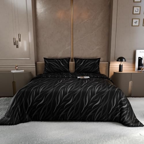 Stoa Paris Comforter Set in King Size, 300 TC Ultra Satin Bedding Set, Comforter with Bedsheet and Pillow Covers, Gift Items for Women, Moonlight Whispers - Black & White - Image 2