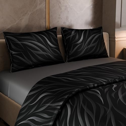 Stoa Paris Comforter Set in King Size, 300 TC Ultra Satin Bedding Set, Comforter with Bedsheet and Pillow Covers, Gift Items for Women, Moonlight Whispers - Black & White - Image 4