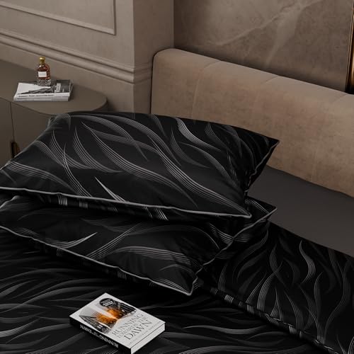 Stoa Paris Comforter Set in King Size, 300 TC Ultra Satin Bedding Set, Comforter with Bedsheet and Pillow Covers, Gift Items for Women, Moonlight Whispers - Black & White - Image 5