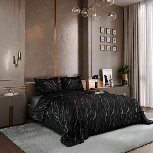 Stoa Paris Comforter Set in King Size, 300 TC Ultra Satin Bedding Set, Comforter with Bedsheet and Pillow Covers, Gift Items for Women, Moonlight Whispers - Black & White - Image 1