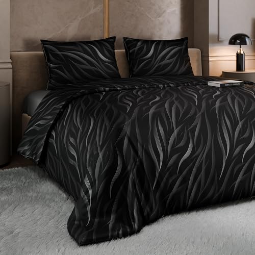 Stoa Paris Comforter Set in King Size, 300 TC Ultra Satin Bedding Set, Comforter with Bedsheet and Pillow Covers, Gift Items for Women, Moonlight Whispers - Black & White - Image 3