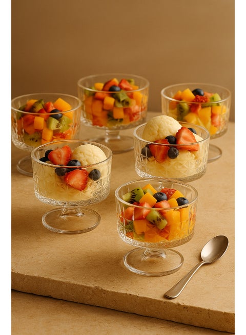 A set of 6-piece clear glass ice cream serving bowls Capacity 280 mm